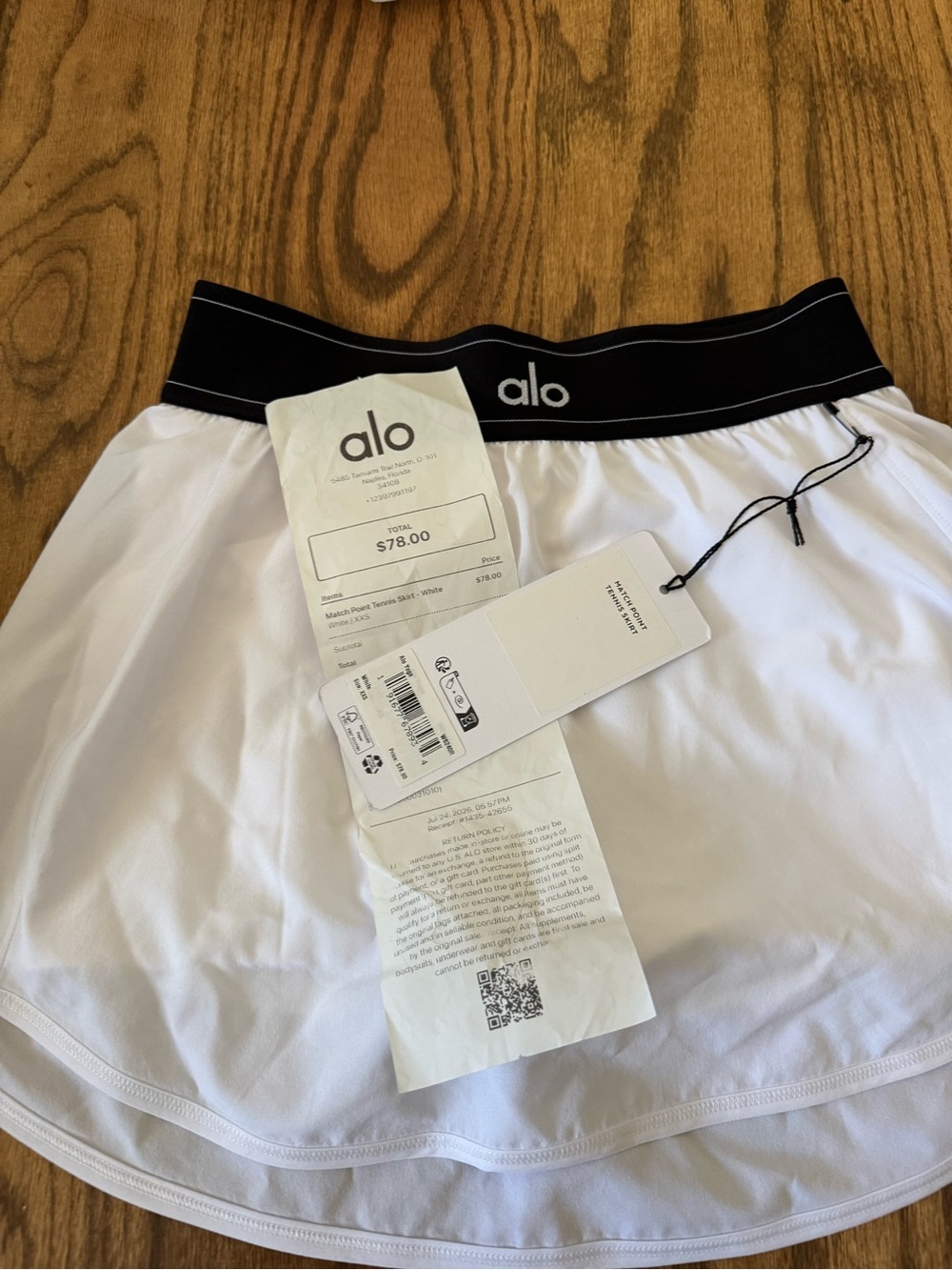 ALO Yoga Kids White Athletic Skort with Black Waistband